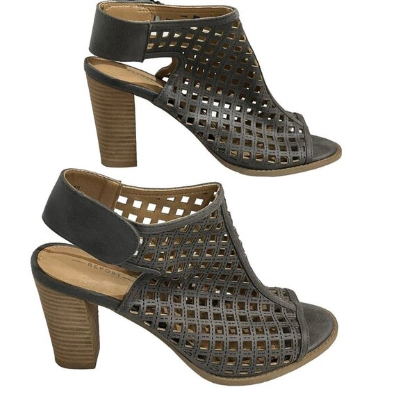 Report Rumi Womens Laser Cut Peep Toe Gray‎ Sandal Pump Size 10 - Picture 6 of 9